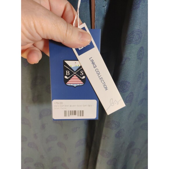 Boston Scott GEN 1 Mens Golf Polo NWT Green Blue Paisley S Athletic MSRP $79 - Picture 2 of 7